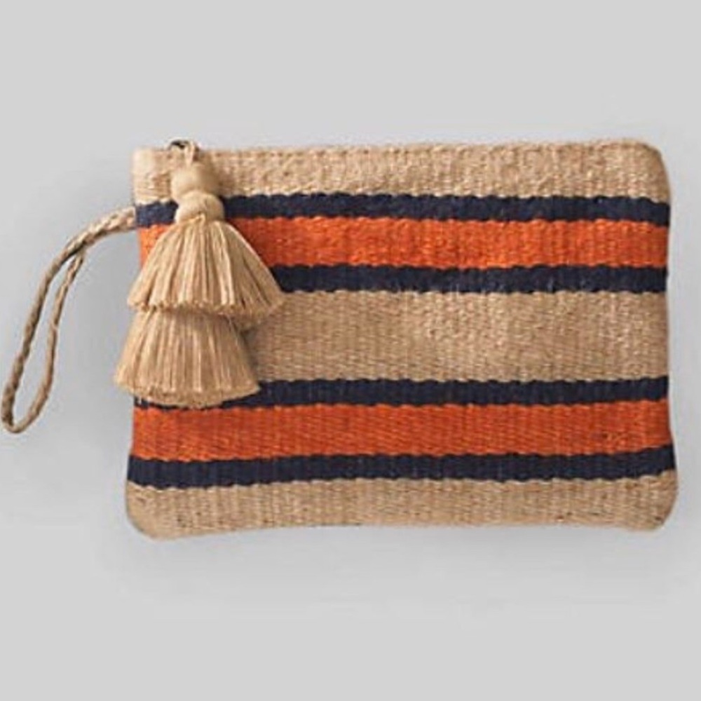 J.Jill jute striped zip tasseled pouch 9,5x7